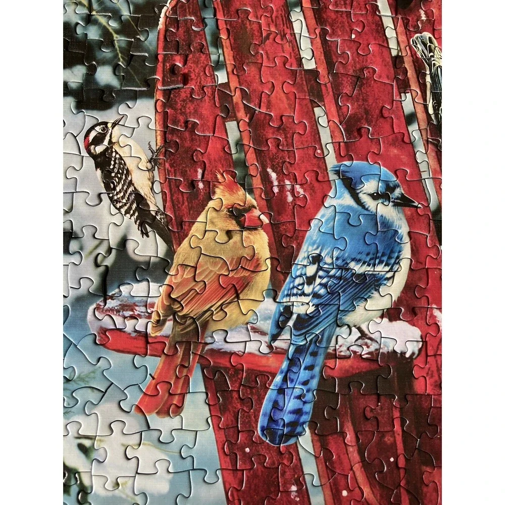 Cobble Hill New Sealed 1000 Piece Jigsaw Puzzle Adirondack Birds Red Chair Snow